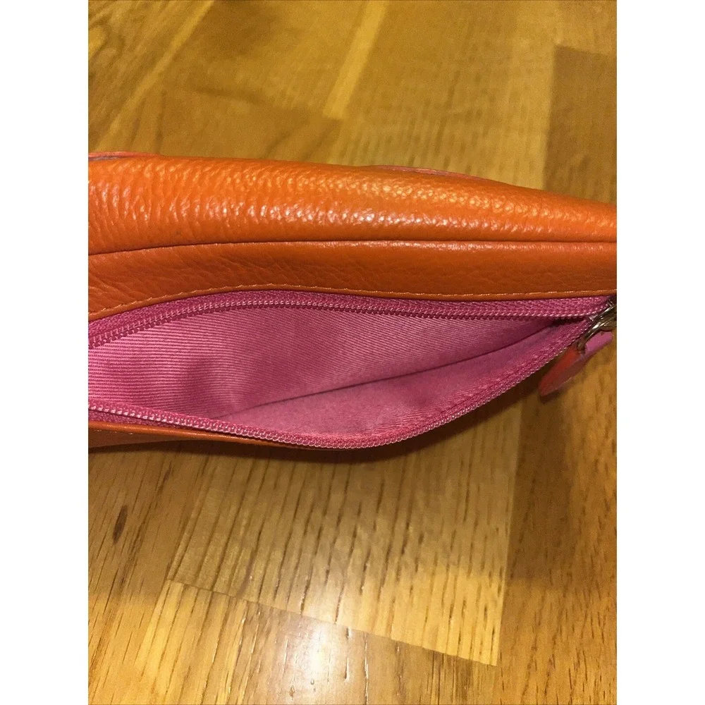 ILI New York Leather Eyeglass Case Glasses Holder Zip Wallet Orange Pink Soft